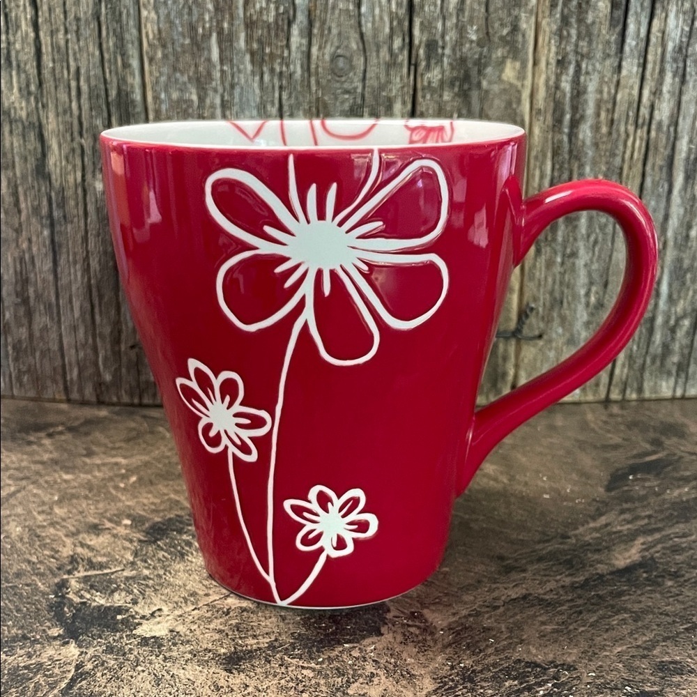 Starbucks | Red | Etched Flower Design | 2007 | Collectible Mug | 15oz